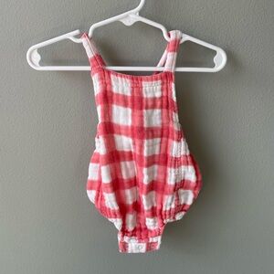 Angel Dear Muslin Pink Checkered Bubble Overall Romper